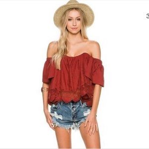 Sea Gypsies Brand Off the Shoulder Rust Top